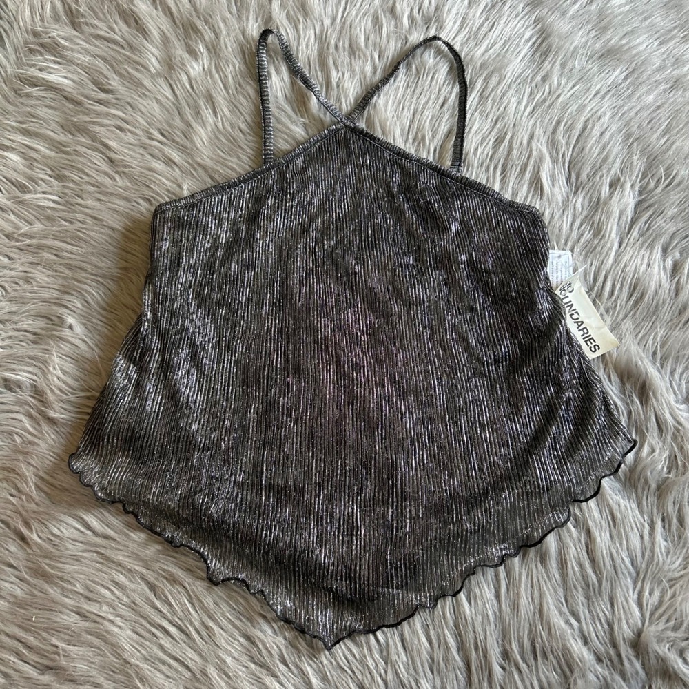 No Boundaries Criss Cross Halter Tank Top Womens Size Small Silver Grayβ Shimmer